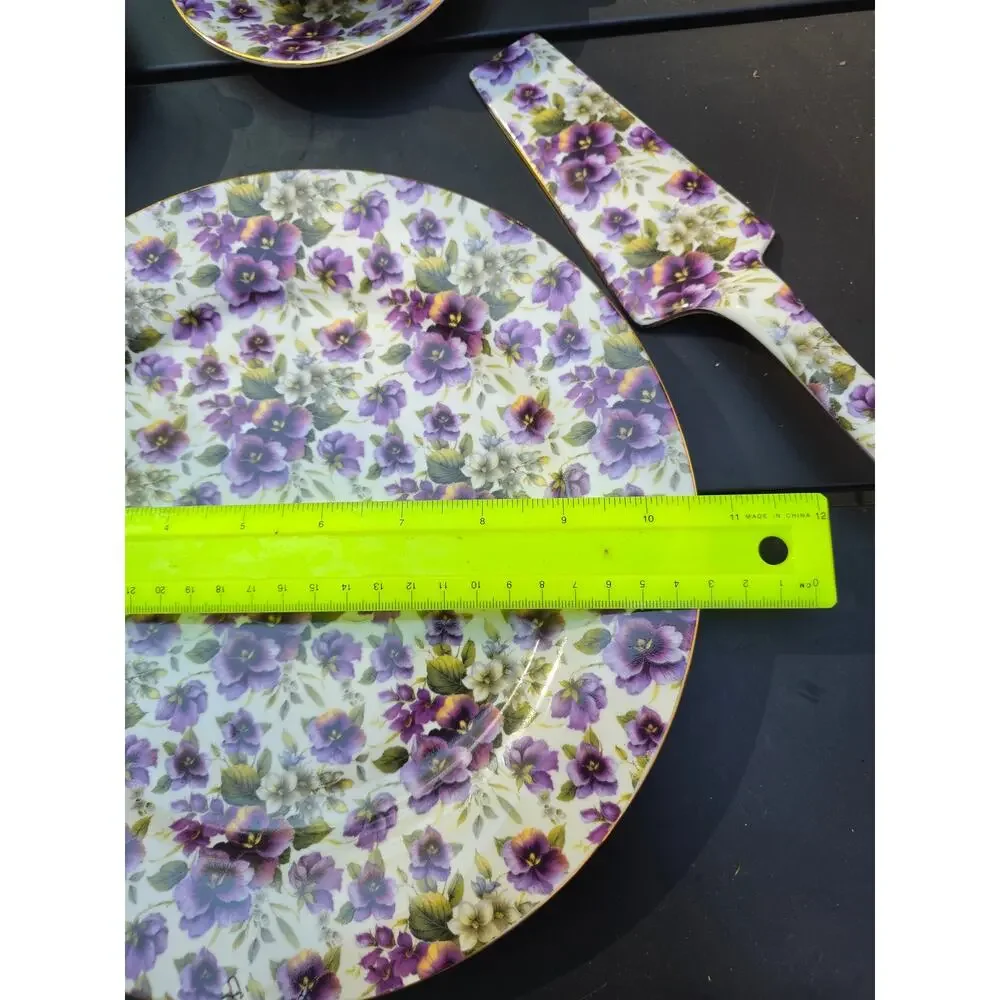 Purple Pansy Chintz porcelain serving set